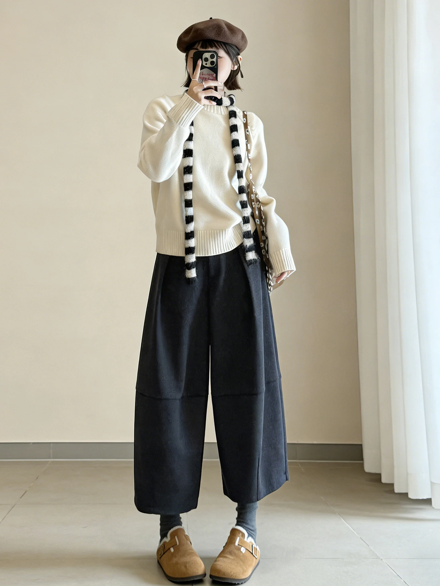 

Winter High Waist Thiened Woolen Wide Leg Pants Women Loose Slim Fit Casual Trousers Warm Straight Bootcut Leisure Pants