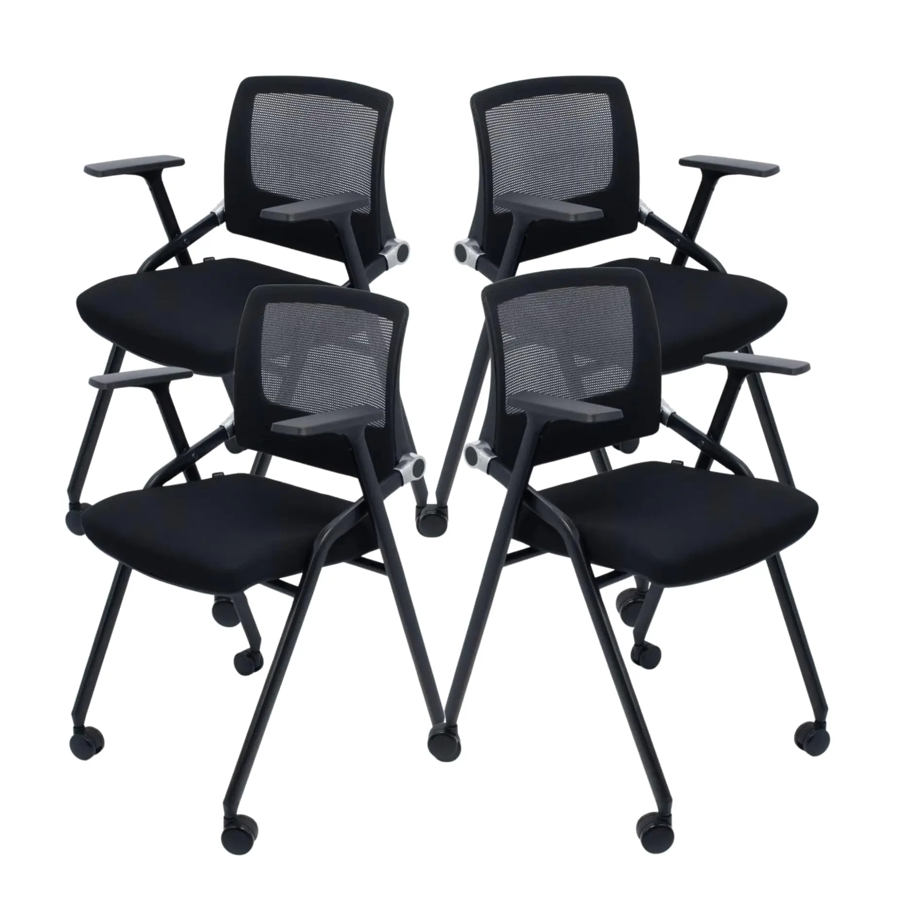 4 Pack Foldable Office Chairs with Wheels, Mesh Back, Arms and Portable - Folding Office Chairs for Conference Room