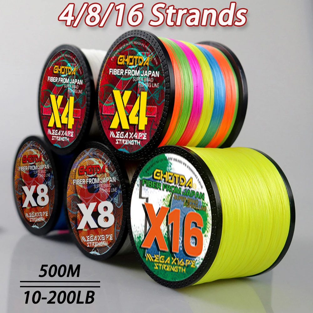

GHOTDA 10-200 фунтов, прочная 500 м, 4/8/16 нитей, плетеная полиэтиленовая плетеная леска, мультифиламентная проволока, снасти для ловли карпа 0,8 # -20.0 #