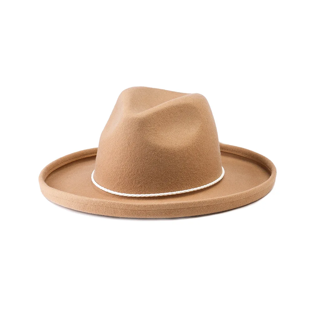 Autumn Winter New Fashion Casual Lace Decoration Delicate Woolen Jazz Hat Outdoor Shopping Concave Shape Felt Hat