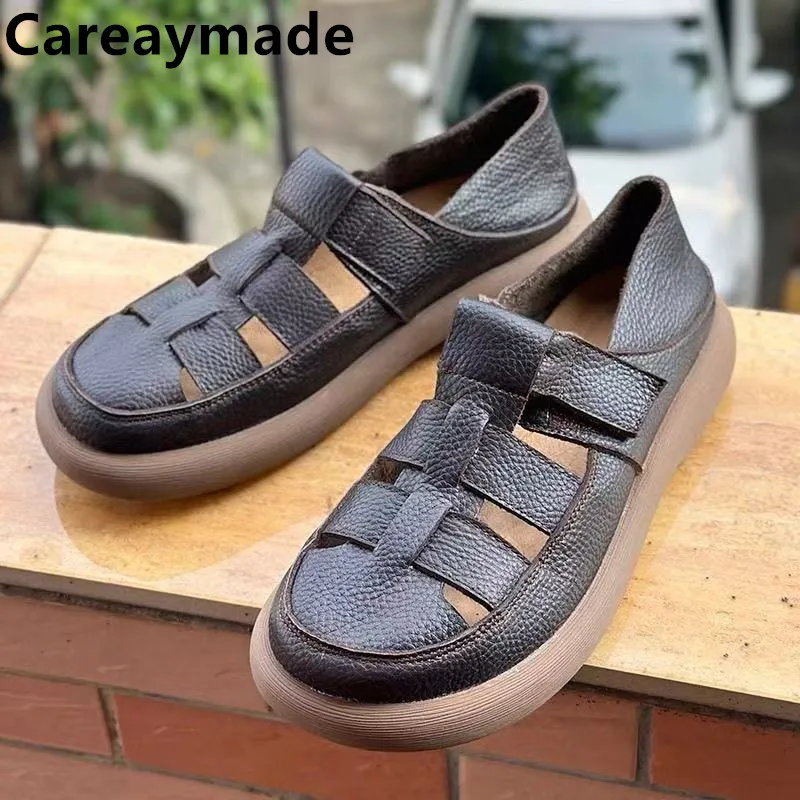 

Careaymade-Summer Genuine Leather Breathable women's Roman Sandals Thick Bottom Cowhide women big size comfortable single Shoes