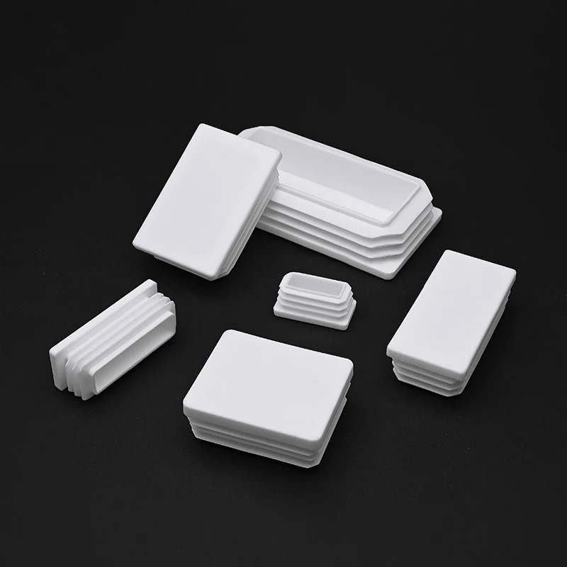 Tampa de extremidade plástica retangular branca do tampão da tubulação do tubo do tubo para pés da perna da tabela, capa à prova de poeira 13x13mm-100x100mm