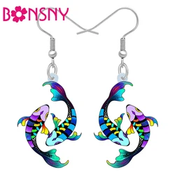 BONSNY Acrylic Pisces Earrings Birthday Gifts For Women Girls Kids Charm Horoscope Fish Zodiac Drop Dangle Jewelry