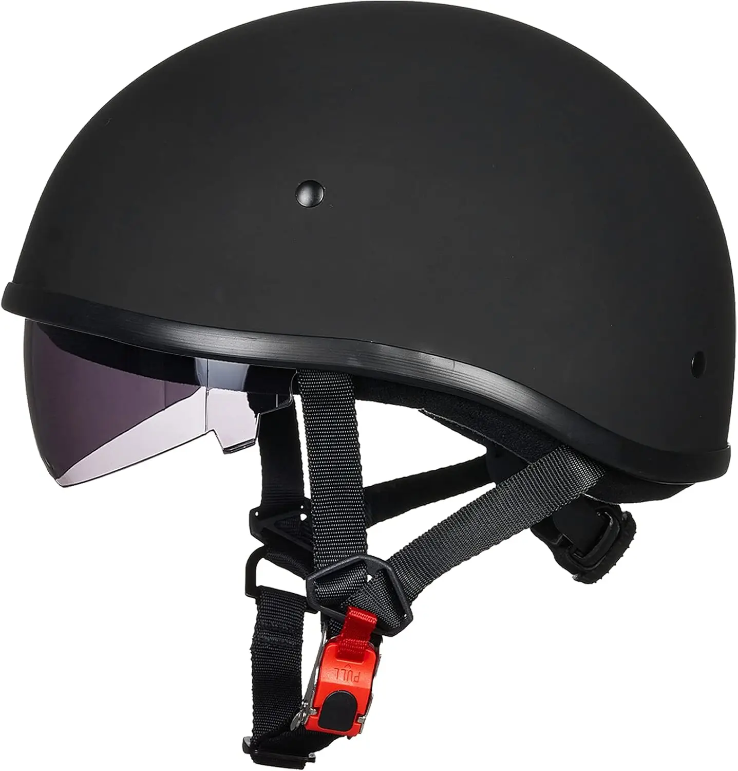 Motorcycle Half Helmet with Sunshield Quick Release Strap Half Face Fit for Cruiser Scooter DOT Approved 883V (Matte Black, Medi