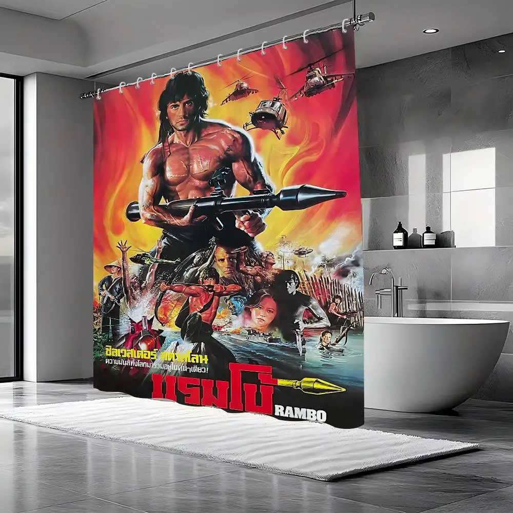 ستارة دش مطبوعة من الفيلم الكلاسيكي رامبو فيرست بلود قطعة واحدة مقاومة للماء وقابلة للغسل مع 12 خطاف للاستخدام المنزلي في الحمام #4