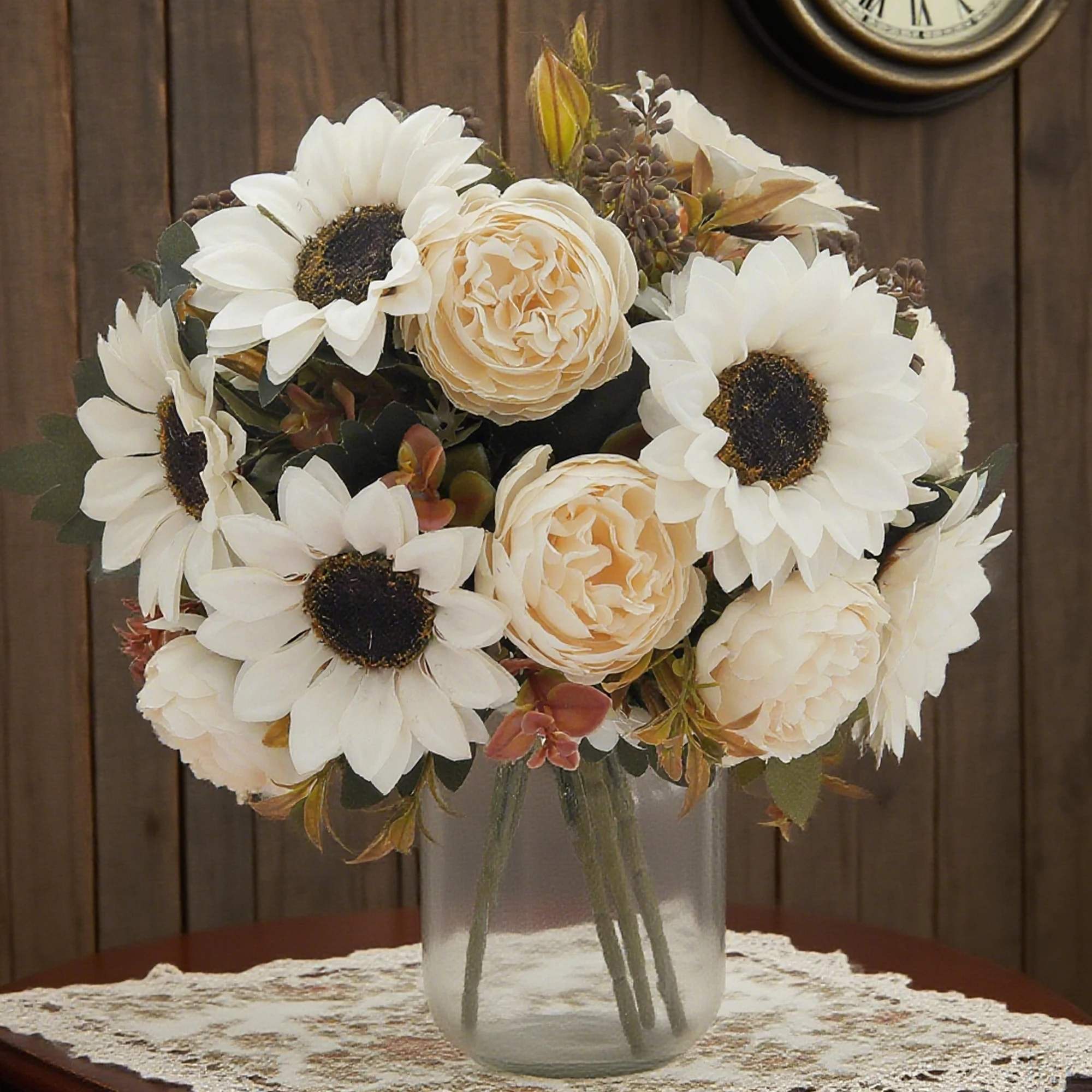 الفاوانيا الزهور الاصطناعية عباد الشمس باقة الزفاف الحرير الزفاف هدية المنزل في الهواء الطلق الخريف الخريف الديكور الربيع الزهور خلفية #5