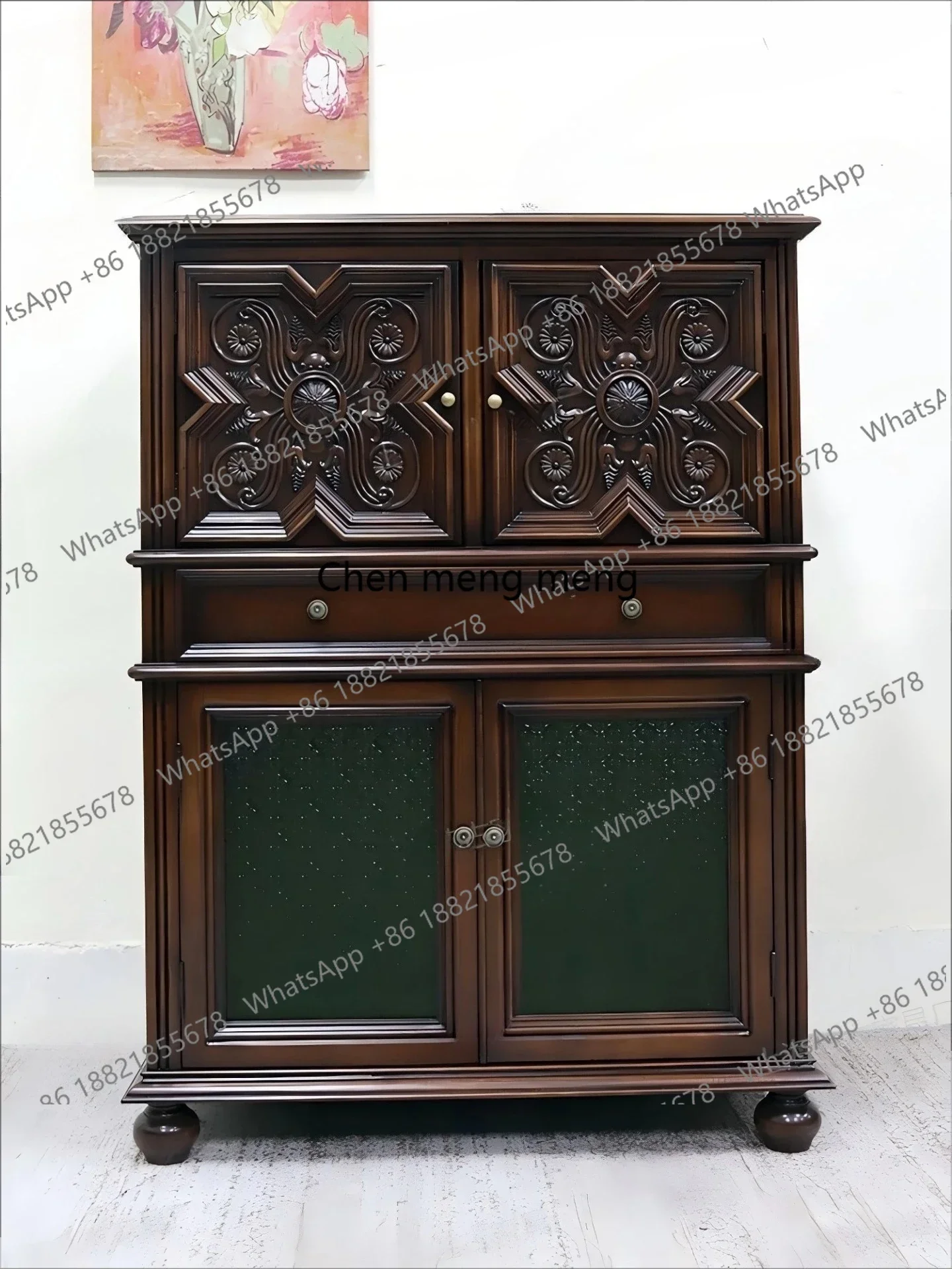 Asmt49 Asmt49Retro solid wood tenon and mortise household dining edge,storage,tea,wine cabinet European-style carved cabinet aga