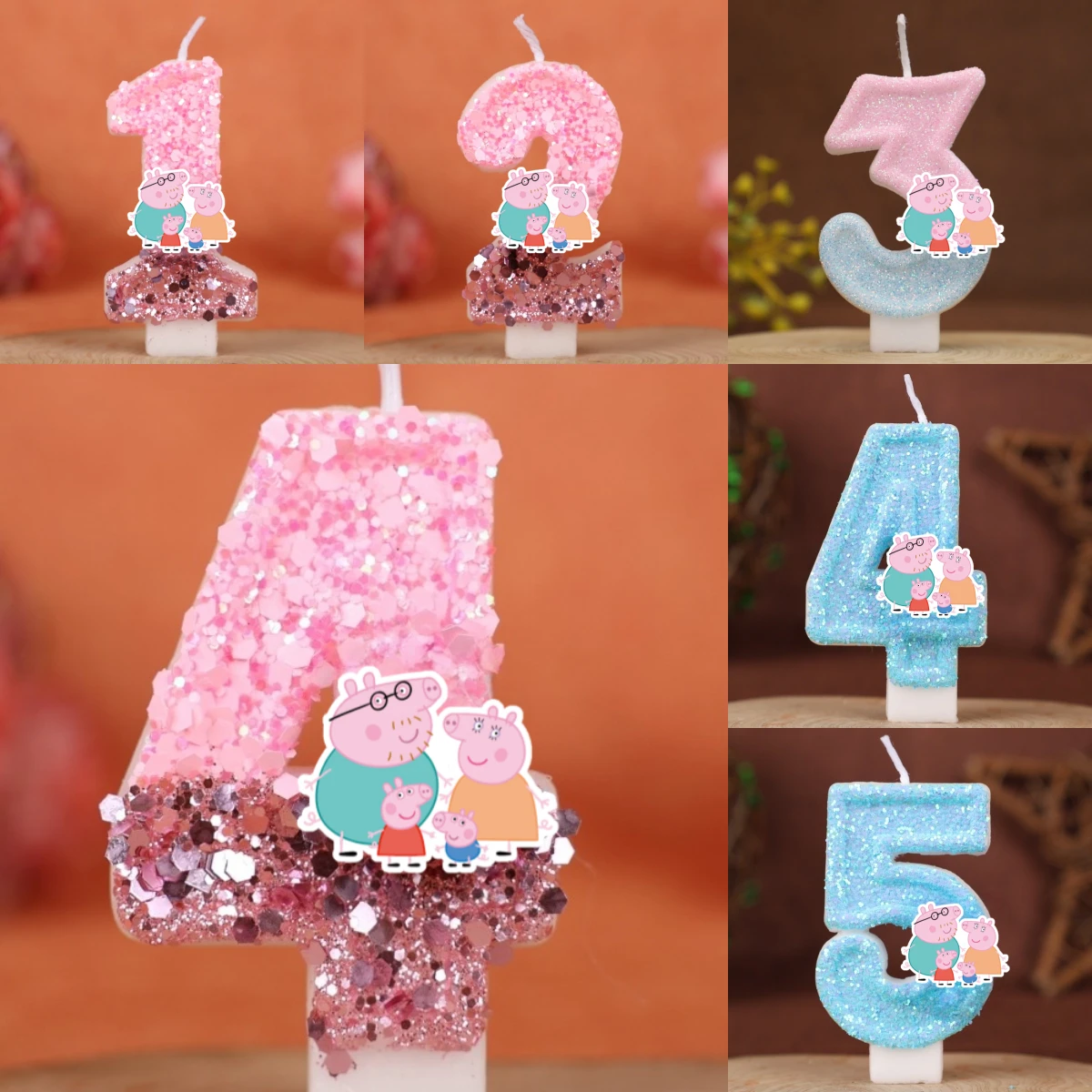 Family Pig Happy Birthday Cake Topper Decorated Digital Candle Children's Delicate 0-9 Number Candle Party Decor Gift Boy Girl