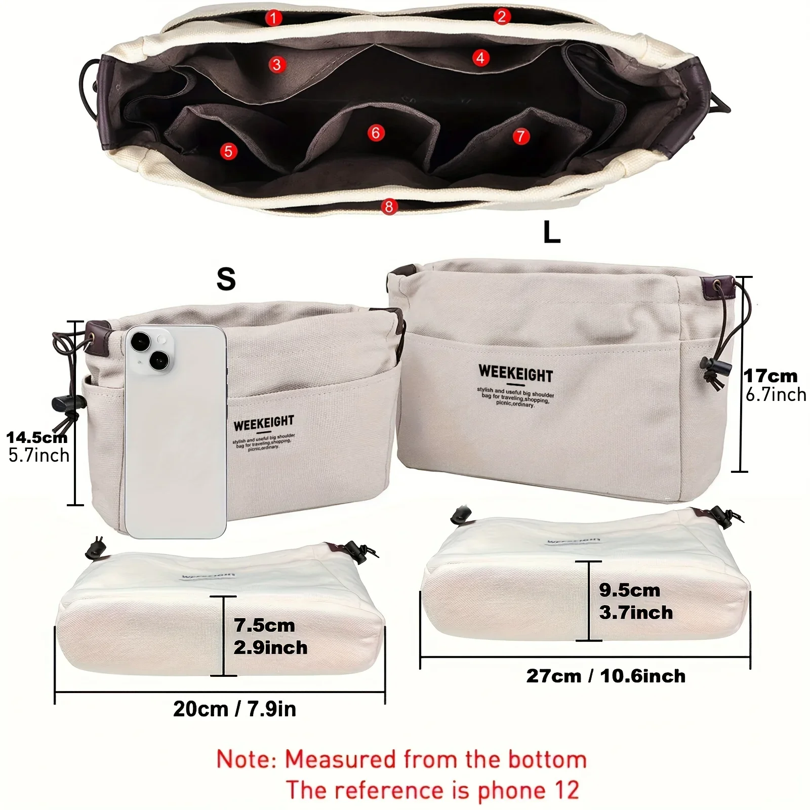

1/2pcs Drawstring Canvas Storage Organizers Multi-Pockets Liner Bag Lightweight Portable Travel Storage Bag