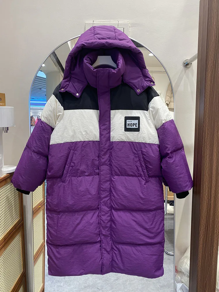 

2023 Women's Winter Down Jacket Patchwork Long Wome Quilted Parka Thickened Warm Female Puffer Coat Outerwear