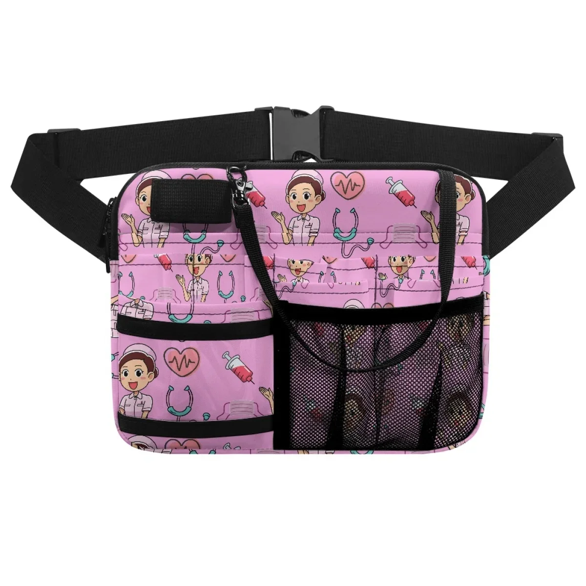 Pink Heartbeat Medical Design Portable Nurse Waist Bag Hospital Work Multi-Pockets Casual Organizer Pouch Fanny Pack sac femme