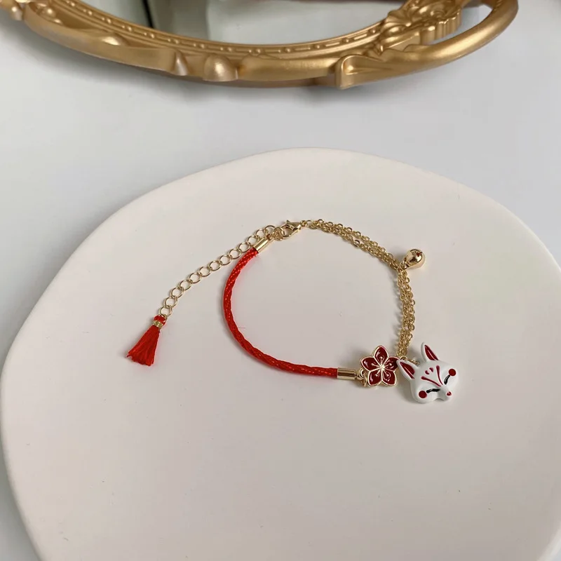 Fashion Asymmetry Red Flower Fox Bracelets & Earrings for Women Personality Cute Cartoon Drop Oil Animal Earrings Party Jewelry