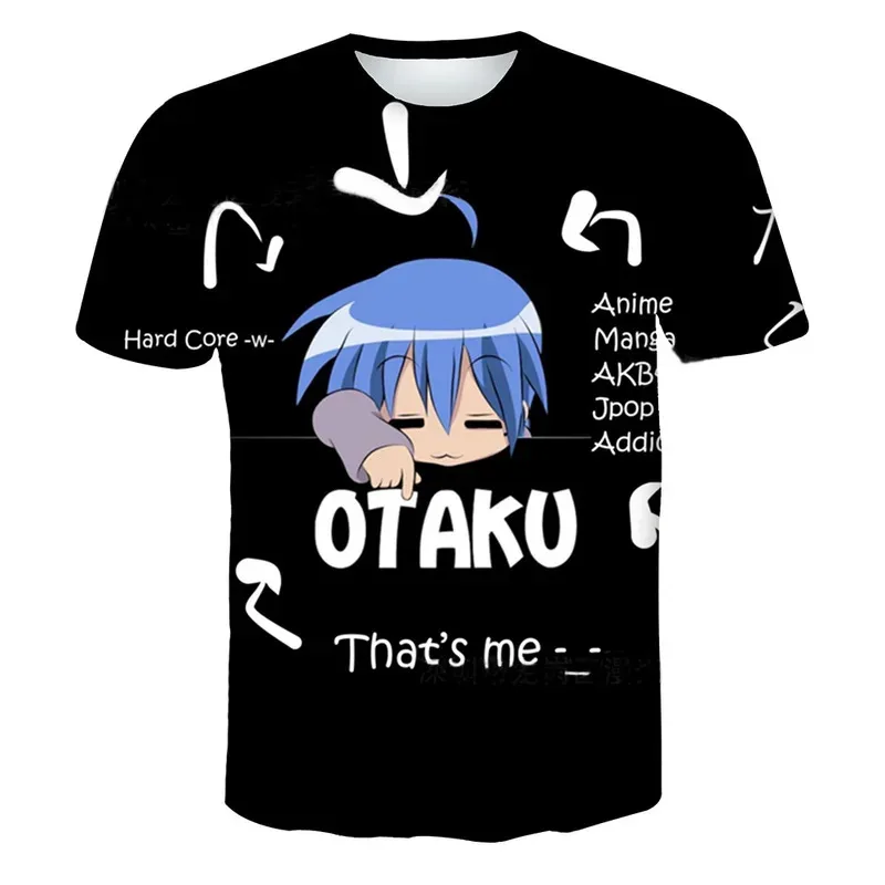 

Hot Anime Lucky Star otaku T-shirt 3D Cartoon Printing O-Neck Men's T shirts Summer Street Harajuku Style Kids Tees Top Clothing