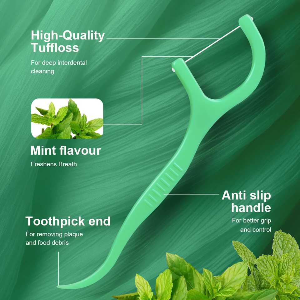 Palillo de Hilo Dental con Sabor a Menta - Cuidado Bucal Portátil Desechable para el Hogar - Limpieza Profunda - Limpieza Interdental PR 4