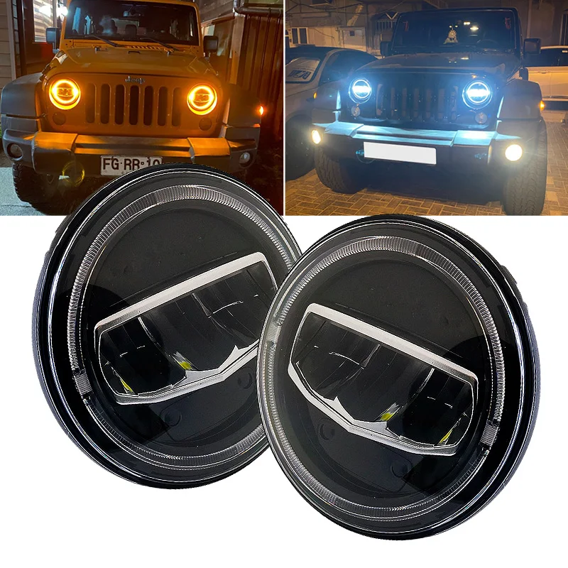 Motocyklowy 7 Cal reflektor Led DRL Halo kierunkowskaz koloru bursztynowego oświetlenie do jeepa Wrangler JK TJ LJ Lada Defender Suzuki Hummer