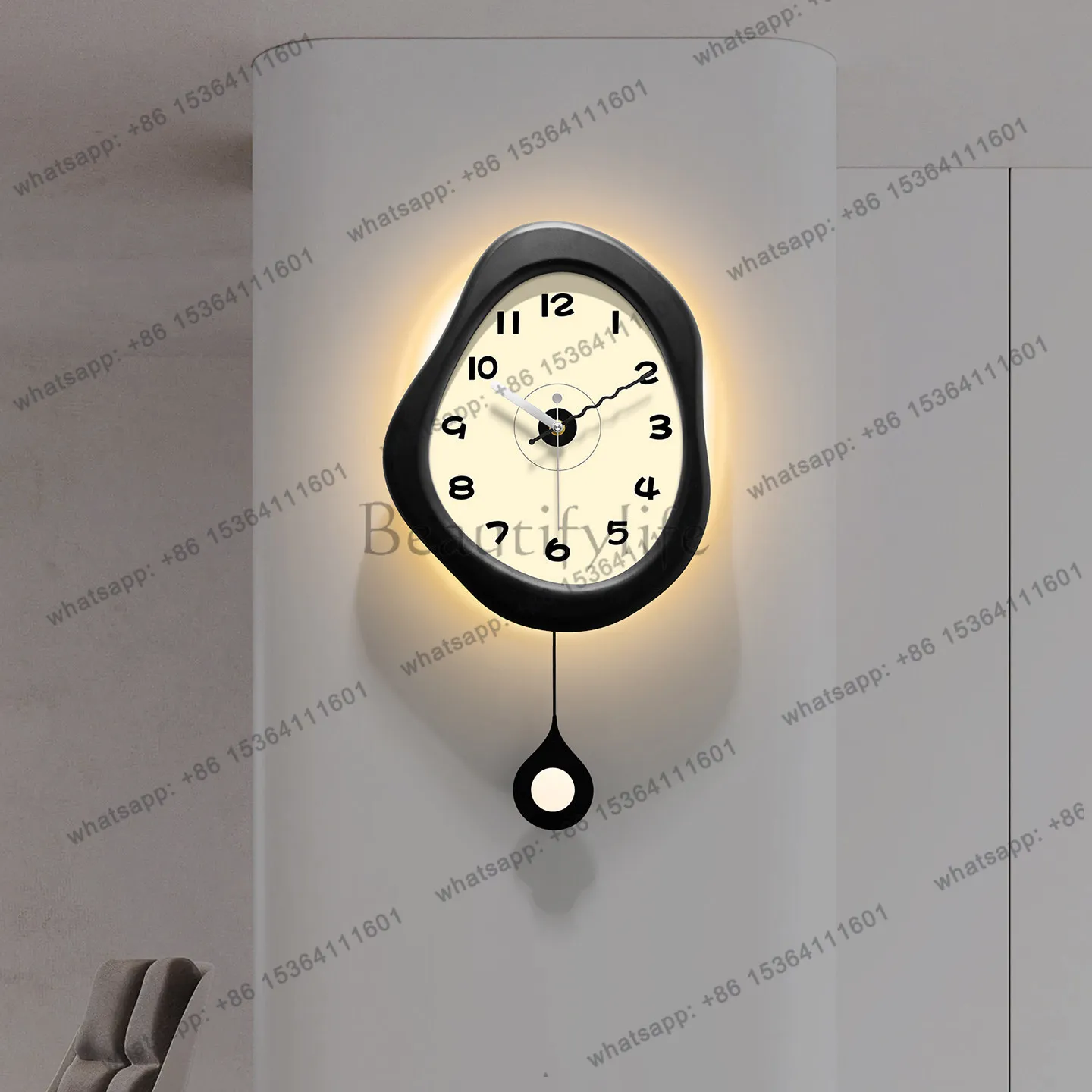 LJY Mid-century Modern Wall Clock Home Decor Silent Sweep Quartz Clock Living Room Kitchen Office Vintage Luxury Minimalist Roun