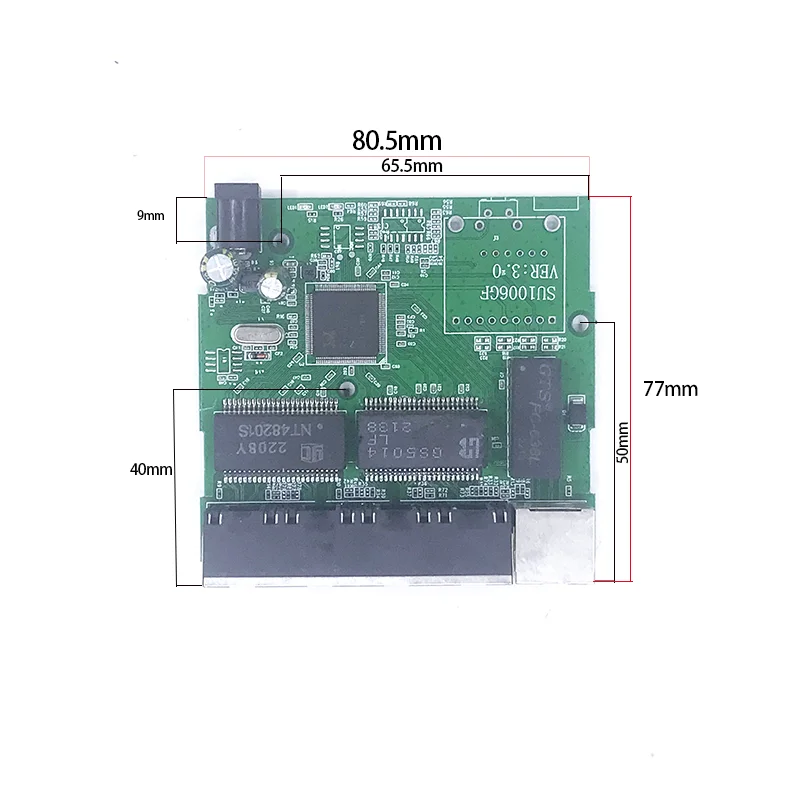 Mini Gigabit Switch Module, Contact Port, PCB Motherboard, Usado na Linha LED, 5 Portas, 10 m, 100 m, 1000 m