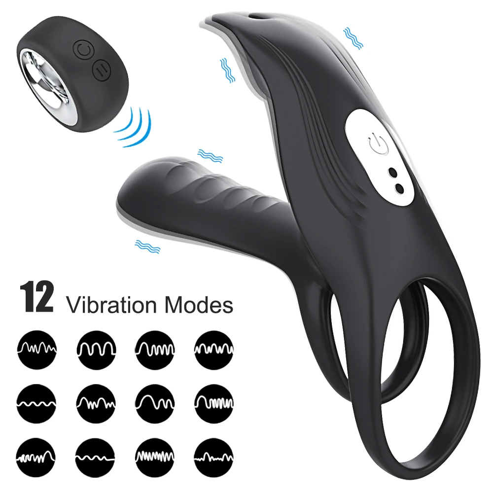 Ejaculation Couples Delay Penis Vibrator with Double Cock Ring Nipples Massager Adult Sex Toys for Men Clitoris Stimulator