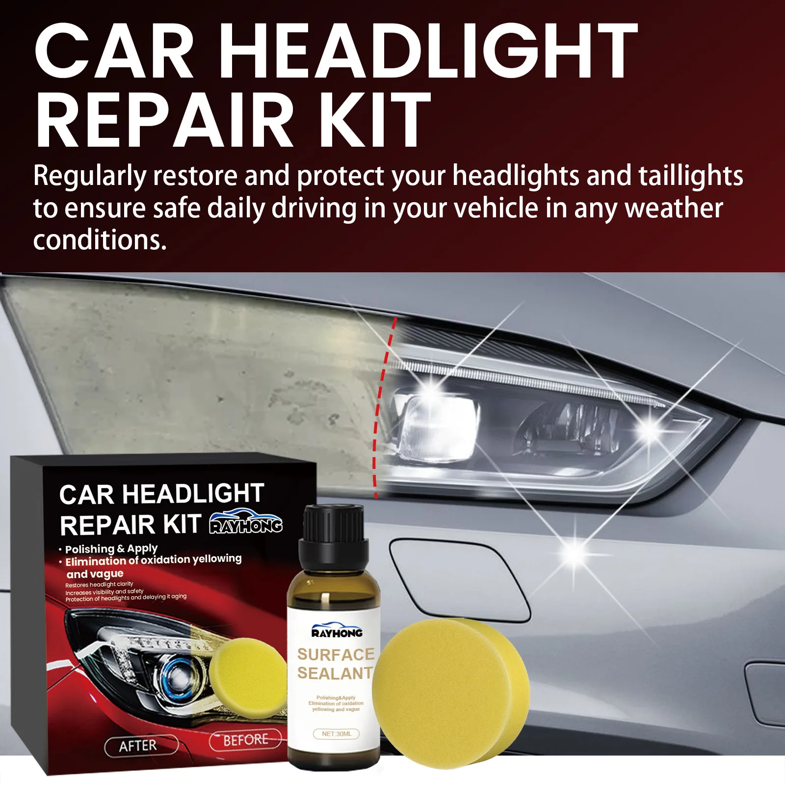 

Car Headlight Restoration Kit – Polish Scratches & Yellow Stains, Improve Clarity & Brightness for Safe Driving (1 Set)