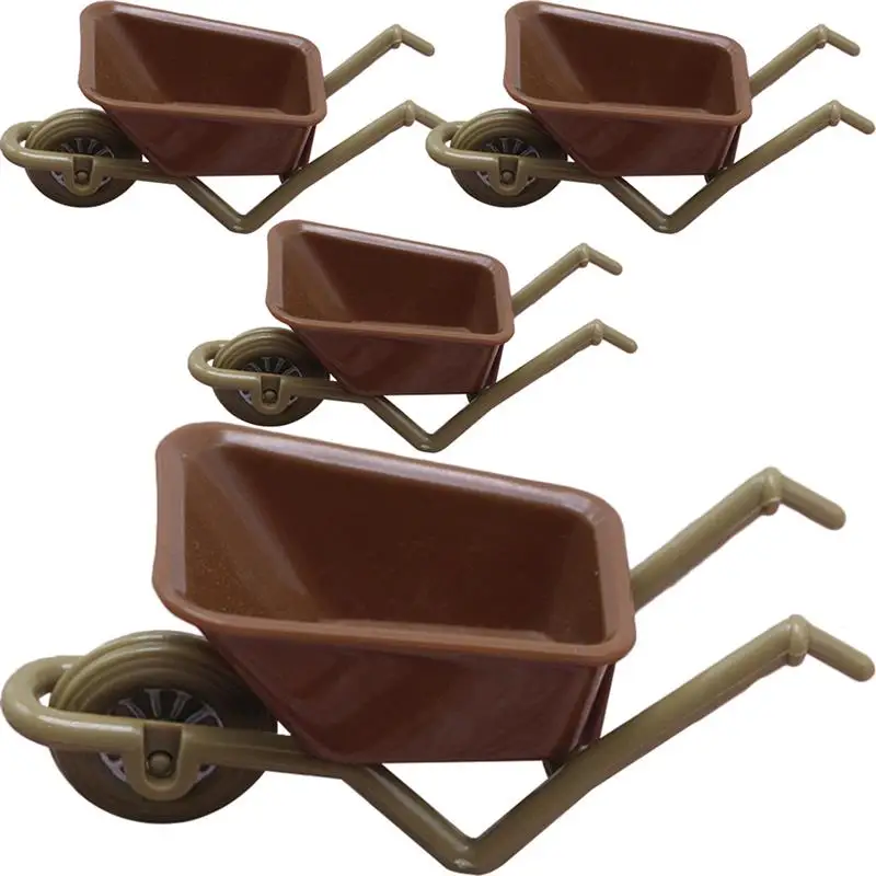 4pcs Mini Wheelbarrow Model Tiny Landscape Decor Simulated Mini Cart Micro Landscape Decor House Accessories