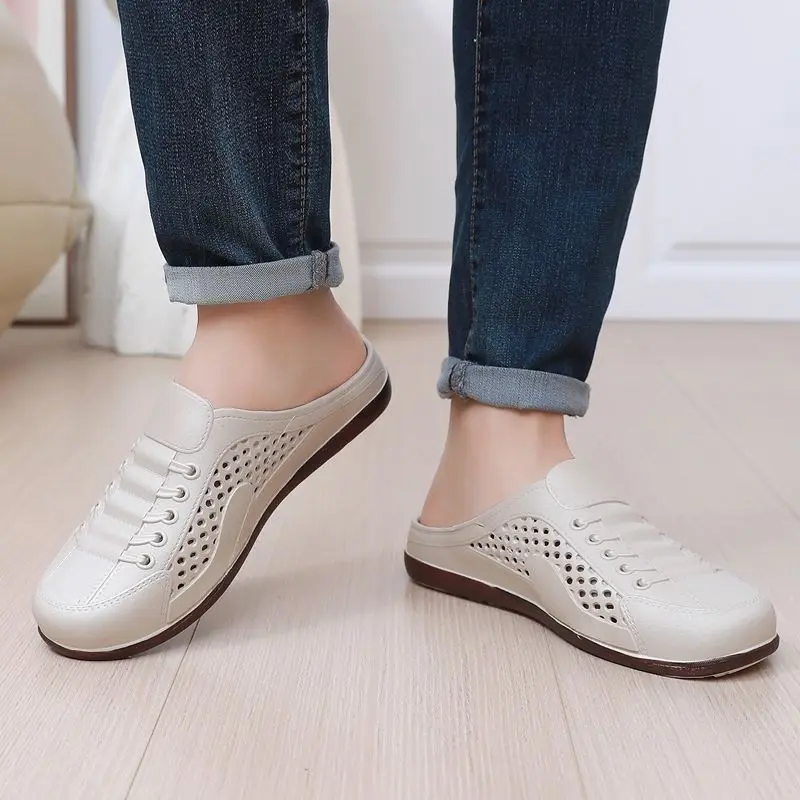 

Мужские летние модные слипоны-шлепанцы: дышащие сетчатые повседневные туфли с закрытым носком без задника для удобства надевания