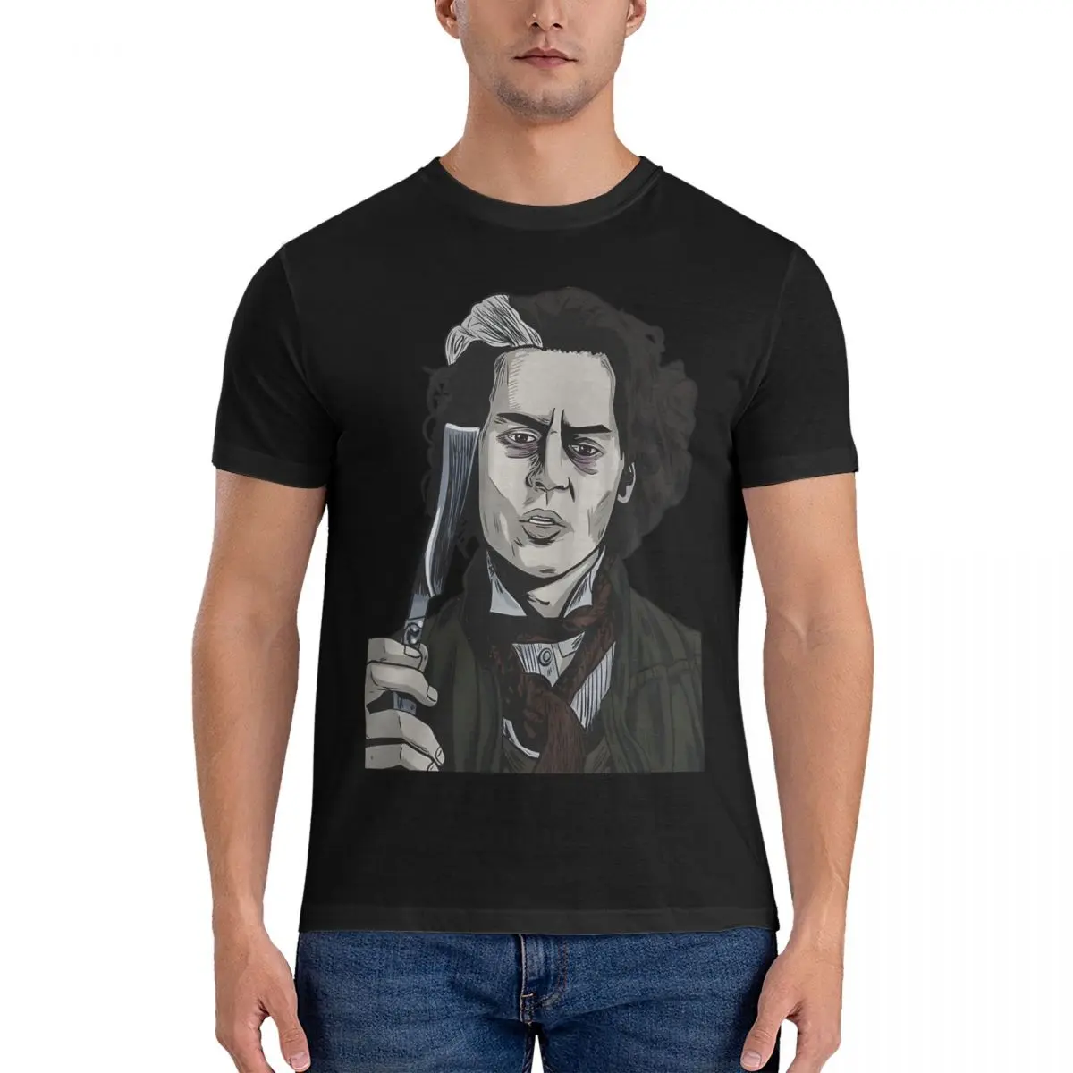 Horror Men T Shirts S-Sweeney Todd The Demon Barber Of Fleet Street Vintage Tee Shirt Short Sleeve Crewneck T-Shirt Pure