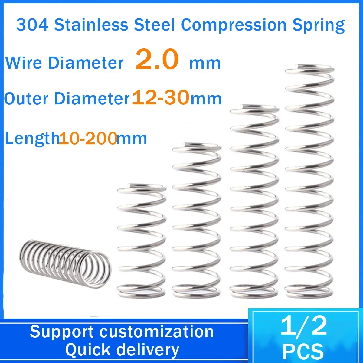 

304 Stainless Steel Compression Spring Wire Diameter 2.0mm Outer Diameter 12-30mm Length 10-200 mm Customization