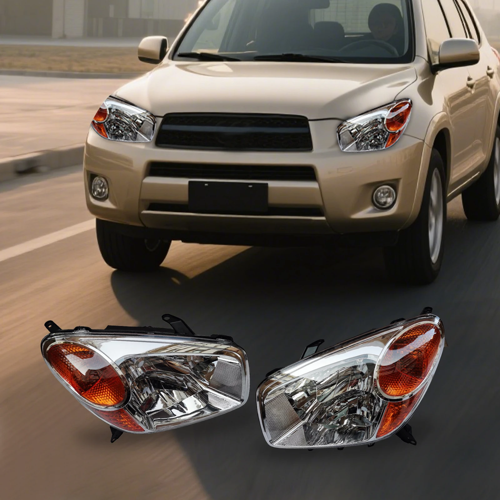 Black Housing Clear Lens Headlight Assembly, Left Right Pair Headlight, High Transmittance Direct Replacement Headlight for 2004-2005 RAV4 PP PC Material
