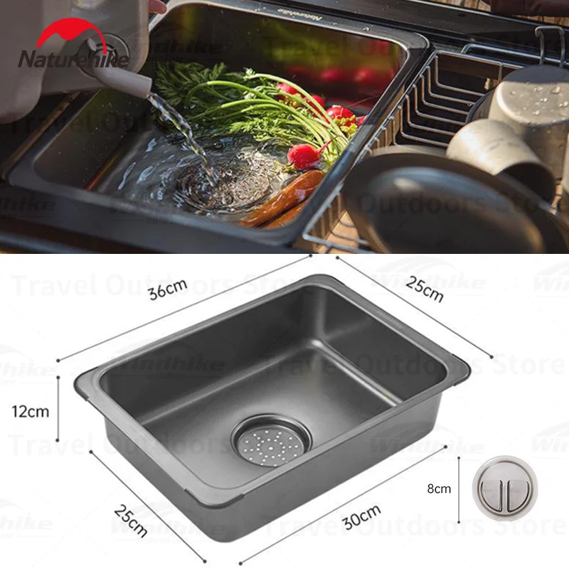 Naturehike IGT Table sink Stainless Steel 6L Wash Basin Picnic Wash Hands Ultra-light Washing Tank Outdoor Camping Kitchen Suppl