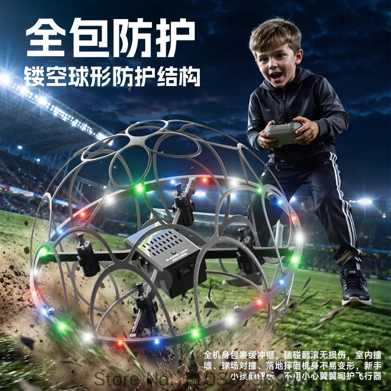 V63 Quadcopter Drone Soccer Shaped Flying Aircraft Rgb Led Lights Full Spherical Protection For Competition Indoor Outdoor