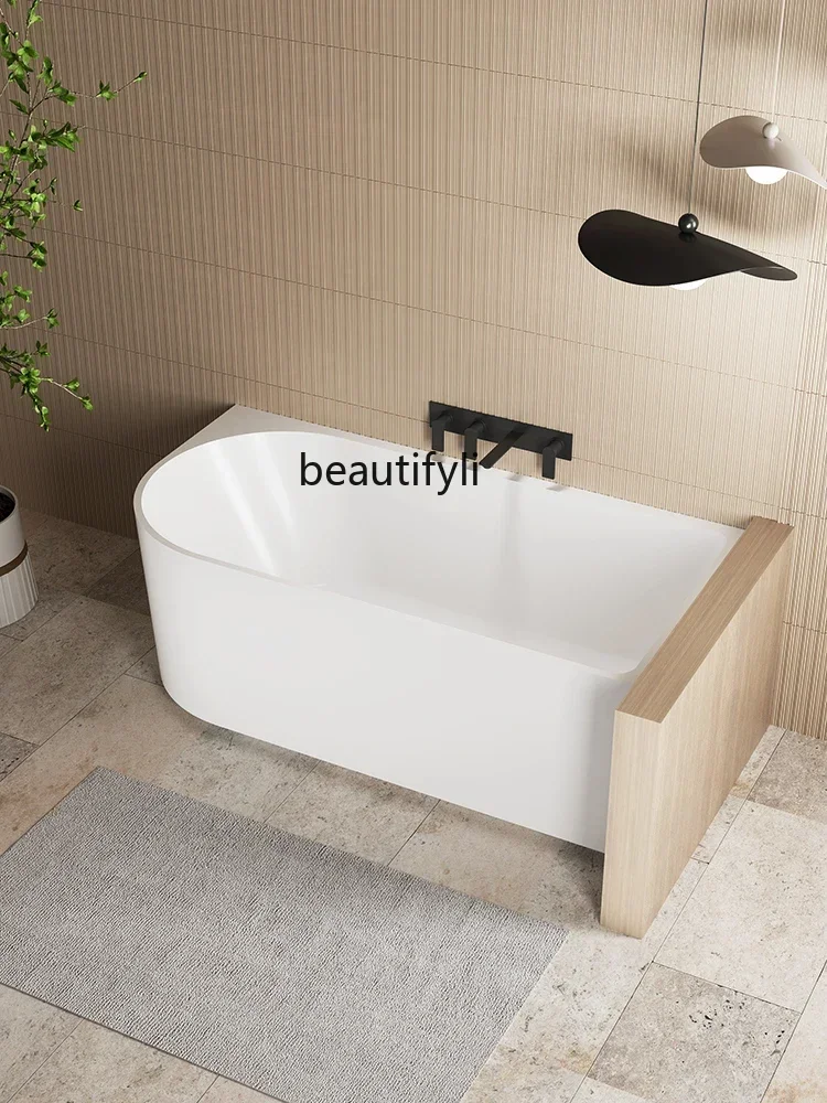 อ่างอาบน้ำอะคริลิกแบบติดผนัง รุ่น 2003Bathroom แบบอิสระ ดีไซน์สว่างสดใส พร้อมขอบด้านซ้ายและขวา เหมาะสำหรับบ้านพักอาศัย อพาร์ทเมนต์ขนาดเล็ก โรงแรม และโฮมสเตย์