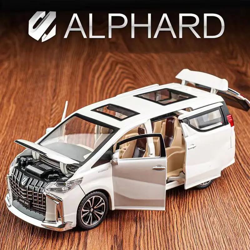 Toyota Alphard Diecast Model Car 6 Doors Openable with Sound Light Music Inertial Vehicle Toy Kids Boys Birthday Gift Collection