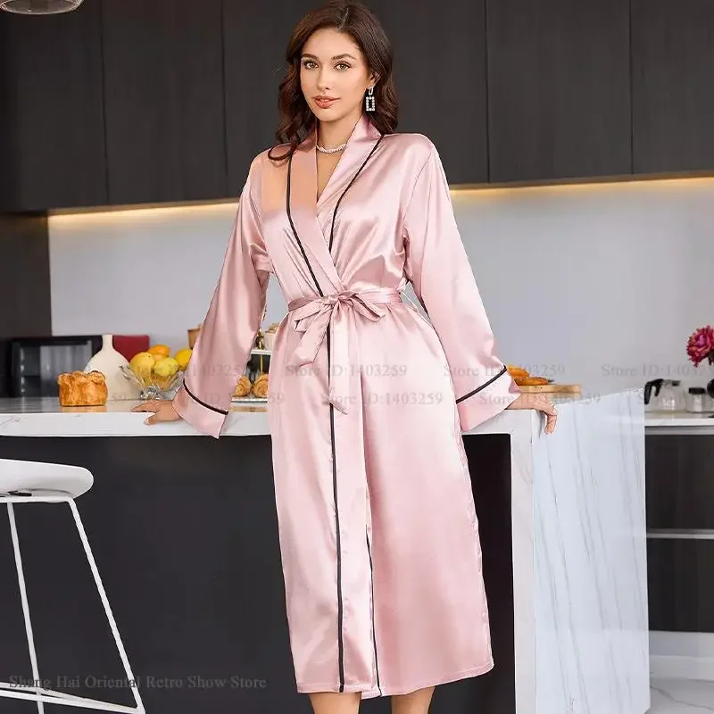 

Новая одежда для сна, женский длинный халат, домашний халат, весна-лето, халат, кимоно, сексуальная свободная шелковая атласная ночная рубашка, одежда для дома