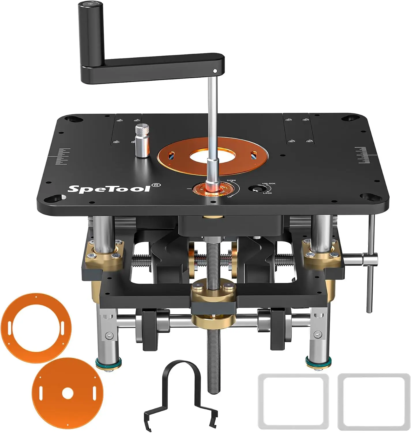Router Lift System – Heavy-Duty Aluminum Router Lift Kit for Woodworking, Router Table Lift with Insert Plate 9-1/4
