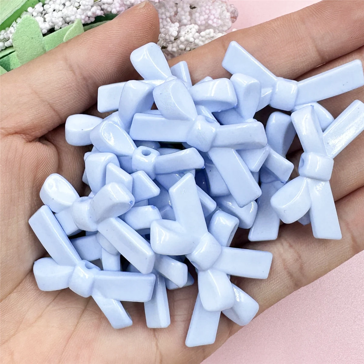 50pcs 20*34mm Solid Bow Acrylic Loose Beads DIY Jewelry Accessories For Bag Phone Key Chain Bracelet Necklace Pendant Making
