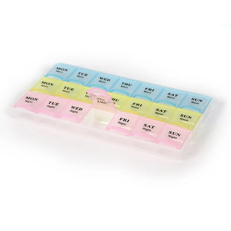 Portable Travel Pill Box Cases Organizer 7 Days 21 Grids 3 Times One Day with Large Compartments for Vitamins Medicine Fish Oils