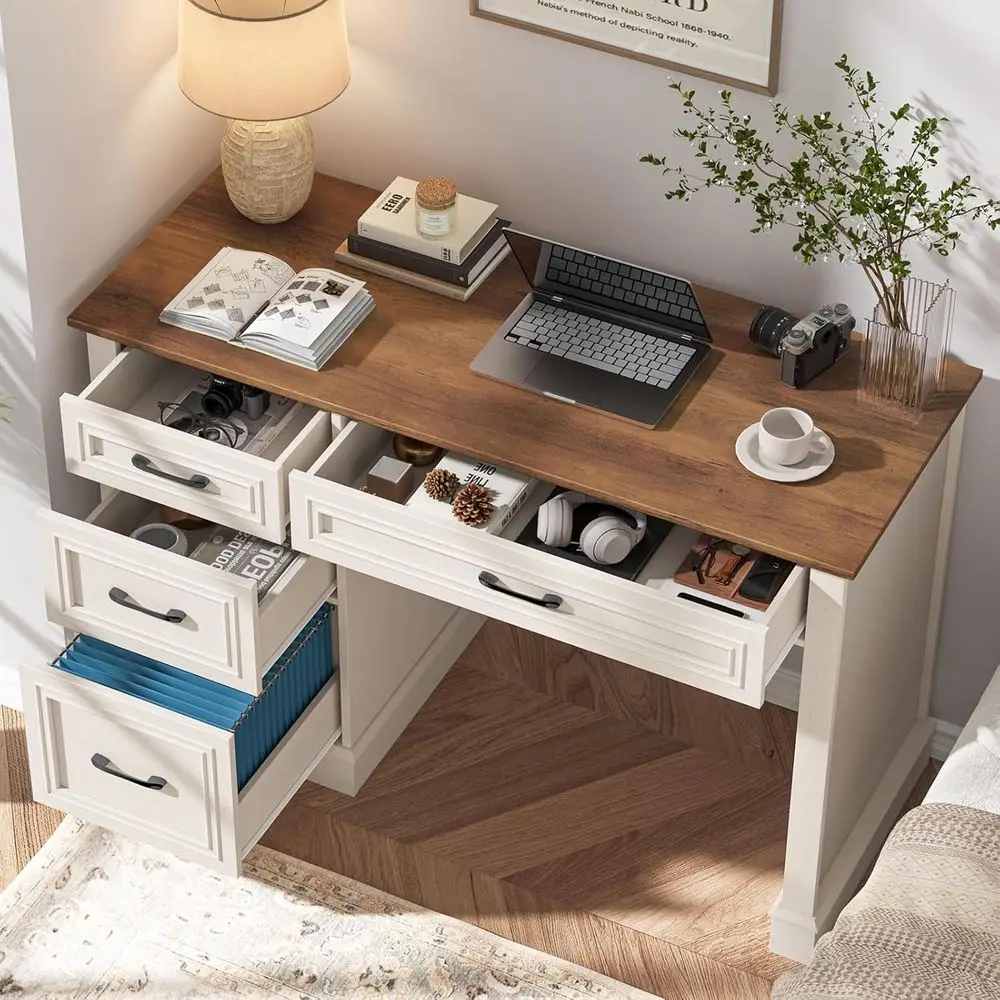 Farmhouse 47" Executive Desk with 3 Drawers and Adjustable File Drawer, Workstation Computer Desk for Home Office, Study, Unique