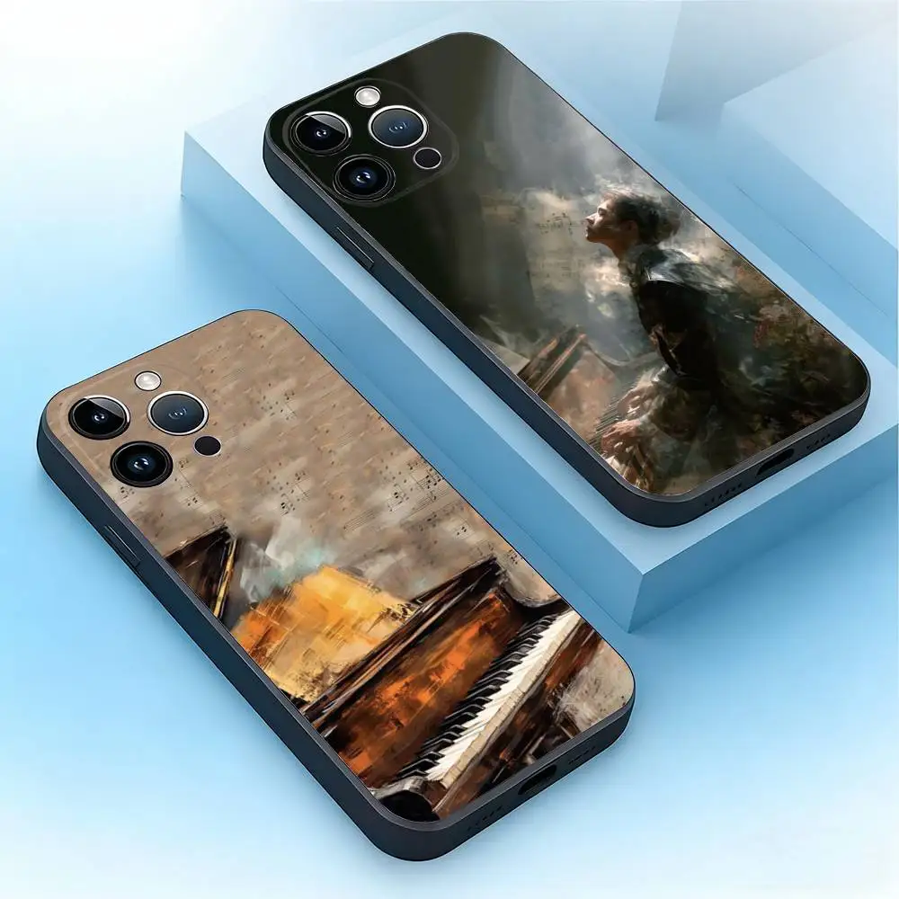

Ins Art Piano Phone Case For iPhone 17,16,15,14,13,12,11,Pro,Max,Plus,Mini,Air,SE Anti Fall Black Matte Soft Bumper