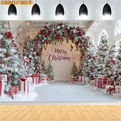 

Christmas Day Wreath Family New Year Party Photography Backdrops Prop Window Living Room Xmas Tree Gift Snow Background VN-08