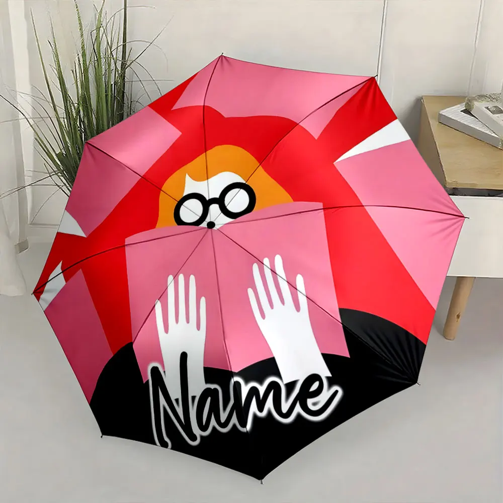 Custom Name  Stylish Cartoon-Theme Umbrella with Bold Graphic Design 8 Iron Ribs Folding Umbrella Auto-Open Fashion Sunshade