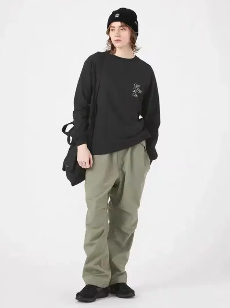 Japanese street OOAL retro simple letter pure cotton loose round neck nanamica long sleeve T-shirt