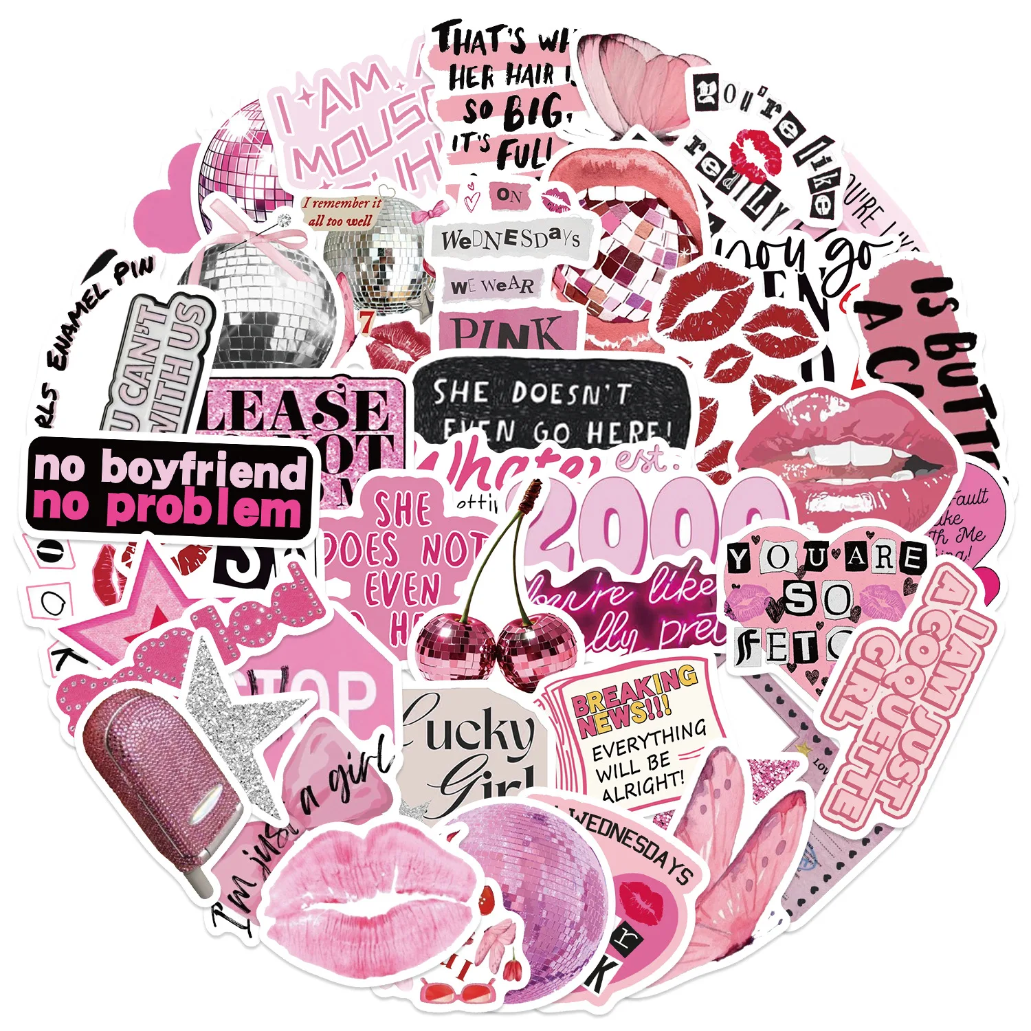 

50Pc Cute Pink Y2K Stickers Vintage Y2k Aesthetic Decals For Phone Laptop Suitcase Notebook Skateboard Waterproof Stickers