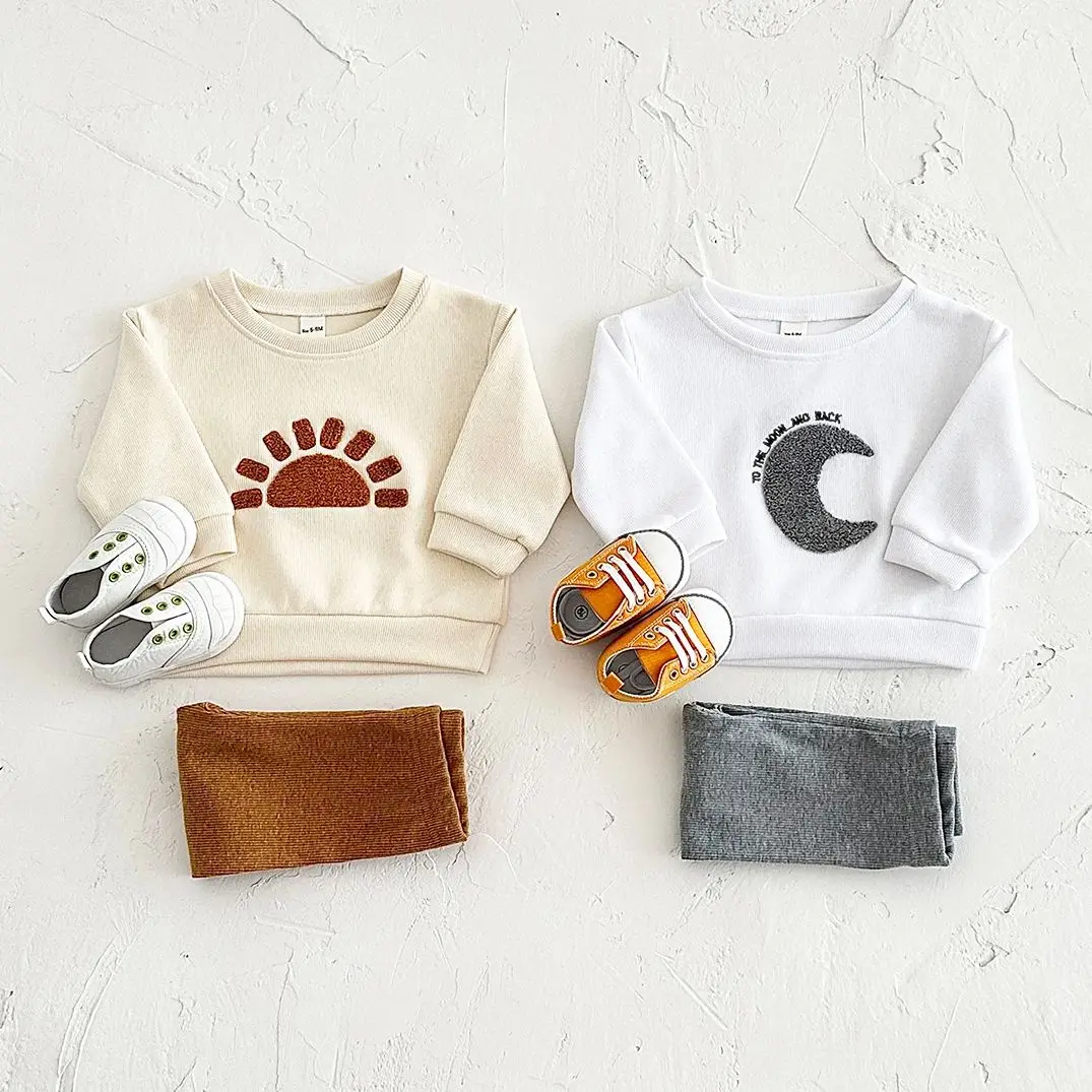 Spring Autumn Baby Boys Girls Clothes Plush Sun/Moon Organic Cotton Newborn Baby Long Sleeve Casual Kids Clothing Sets
