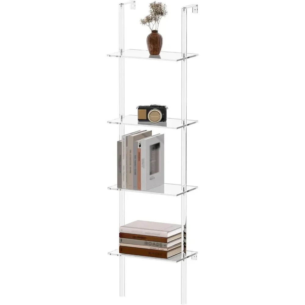 

y Bookcase Modern Storage Shelf Small Acrylic Ladder Bookshelf Librero 4-Tier Clear Wall Mounted Book Shelf for Small Spaces 59
