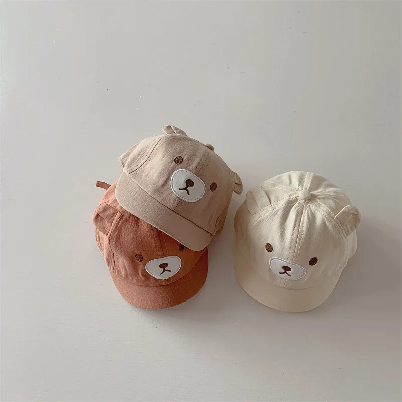 

Cute Short Brim Baby Baseball Cap Cartoon Bear Ears Infant Toddler Sun Hat Outdoor Sunshade Baby Boy Girl Duck Tongue Caps