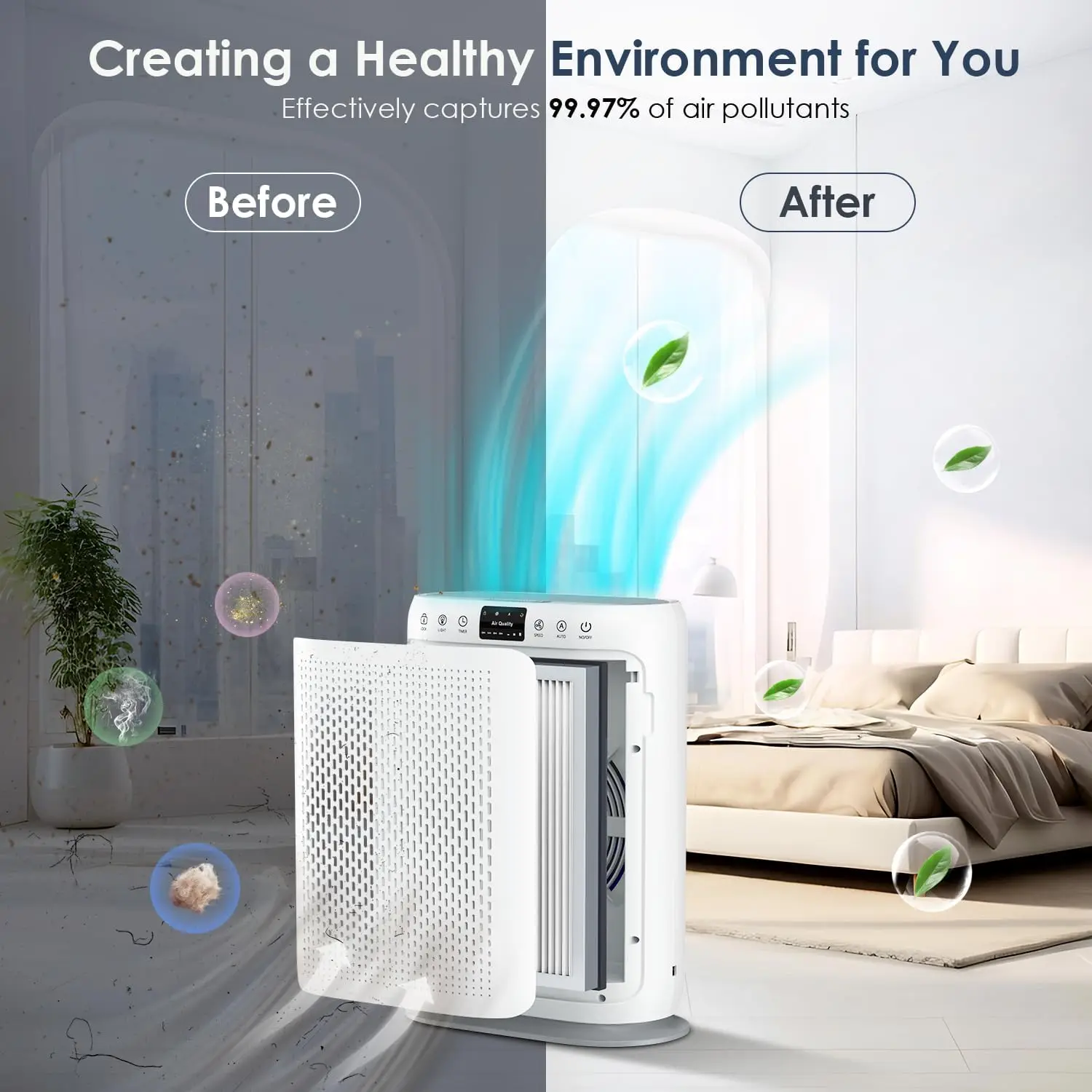 for Home Large Room up to 1740sq.ft, LUNINO H13 HEPA Air Filter with PM 2.5 Display Air Quality Sensors, Aromatherapy Function,