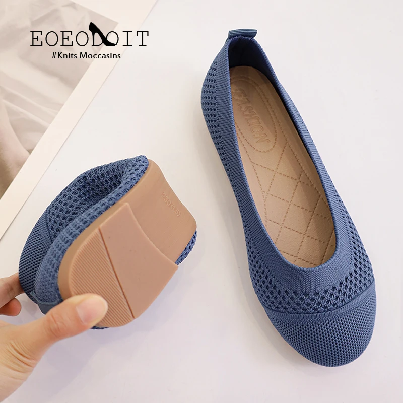 Larger Size 42 Flats Women Dressy Comfortable Knit Ballet Flat Shoes Casual Shoes Walking Flats Round Toe Office Shoes Moccasins