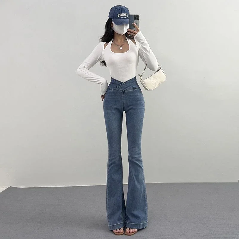 

Bell Bottom Pants for Women Skinny Trousers Slim Fit Flare Flared High Waist Shot Womens Jeans Trend 2024 Wide Leg Wholesale Emo