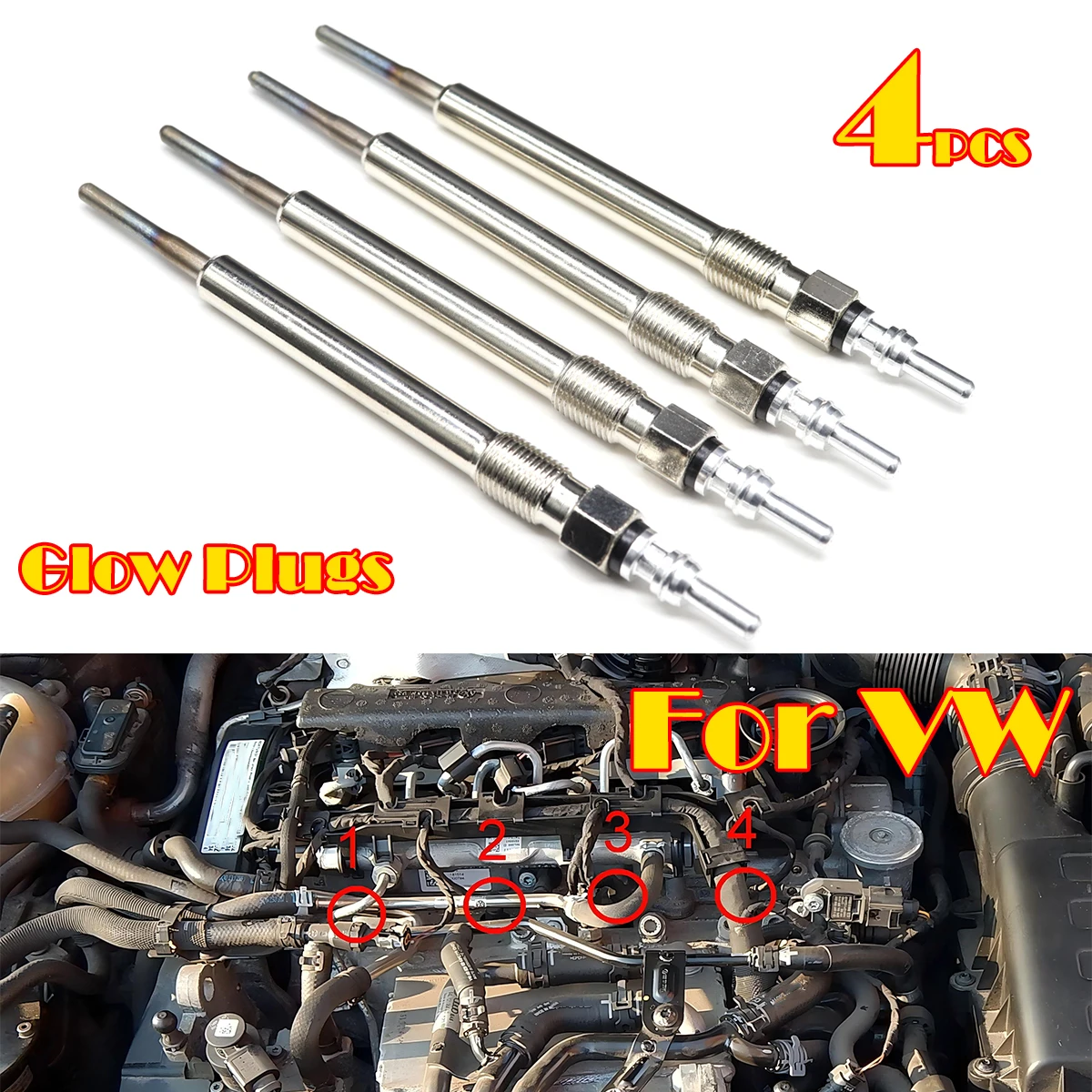 

4PCS Diesel Heater Nickel Plating Glow Plugs 4.4V 03L963319 For VW Golf MK5 MK6 MK7 MK8 Jetta Multivan Passat B6 B7 1.6 2.0 TDI