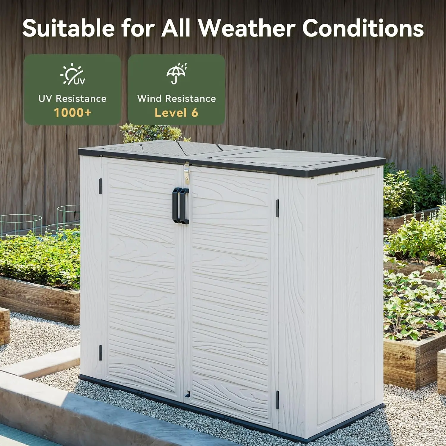 Horizontal Storage Shed 41Cu.ft 160Gal Waterproof Lockable Resin Outdoor Patio Garden Pool Cushions Tools, Customized